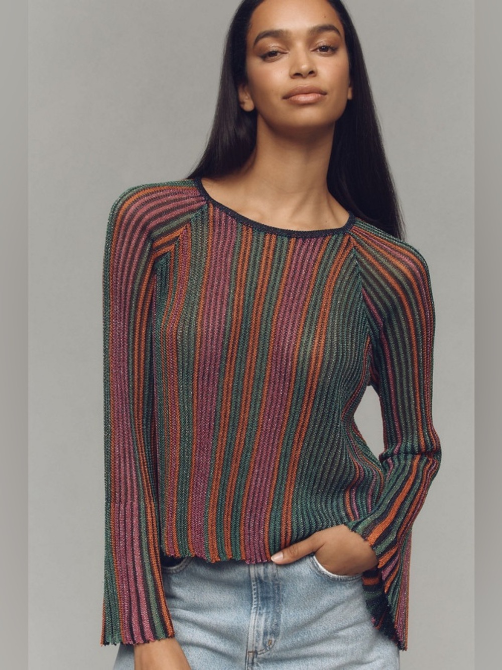 Anthropologie FRNCH Multicolor Striped Lightweight Knit Sweater - Women Size L